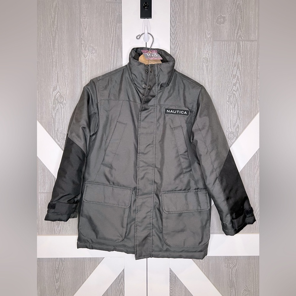 143. Nautica Youth Boys Water Resistant Snorkel Jacket Size S (C-8) Black Gray